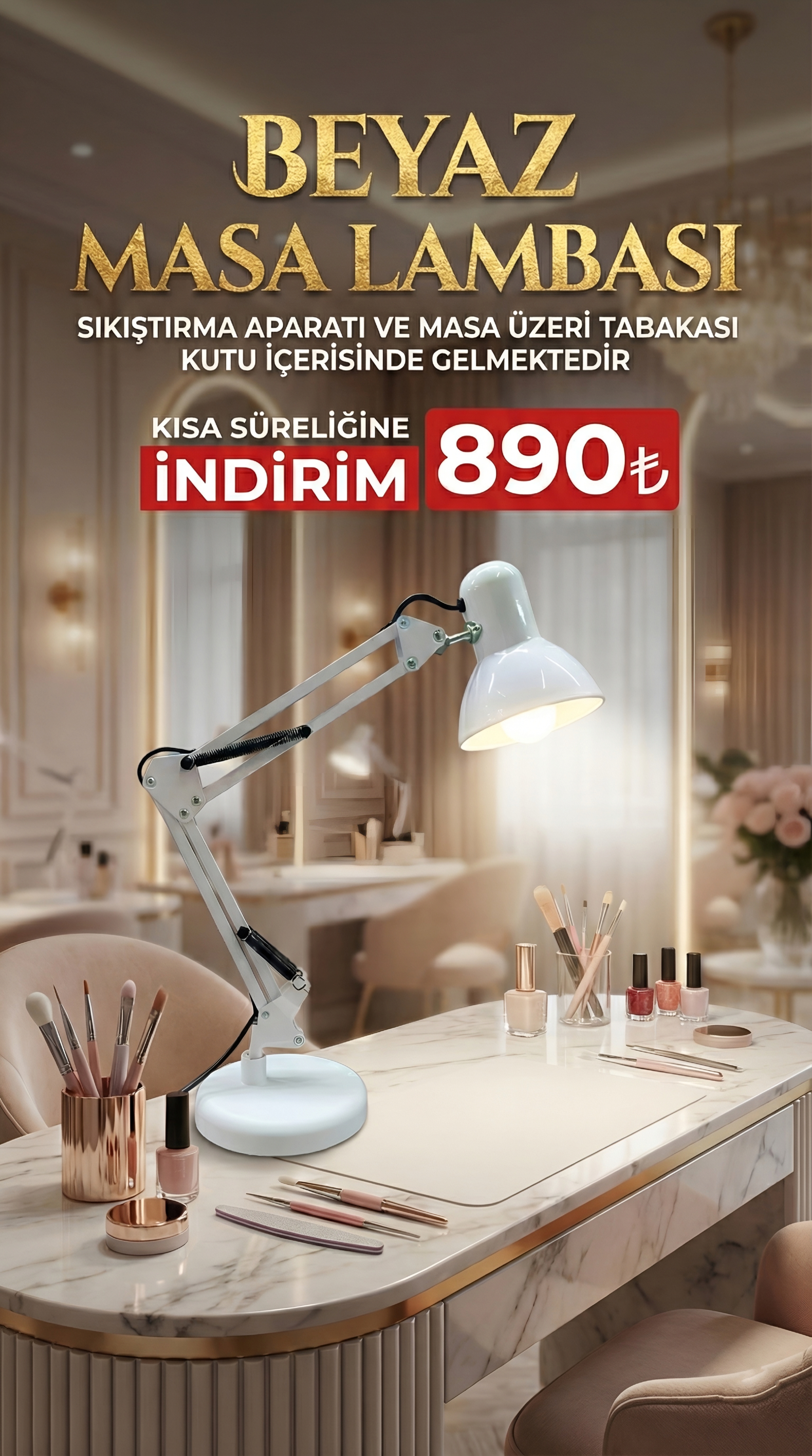 MASA LAMBASI BEYAZ RENK METAL 