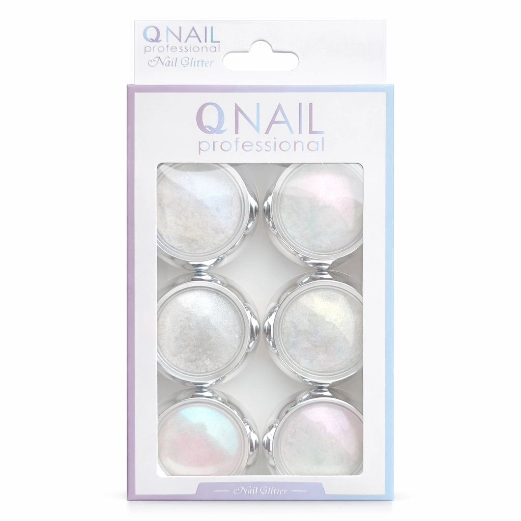 QNAİL 6 LI İNCİ TOZU SETİ (TAM BEYAZ +5 RENK)