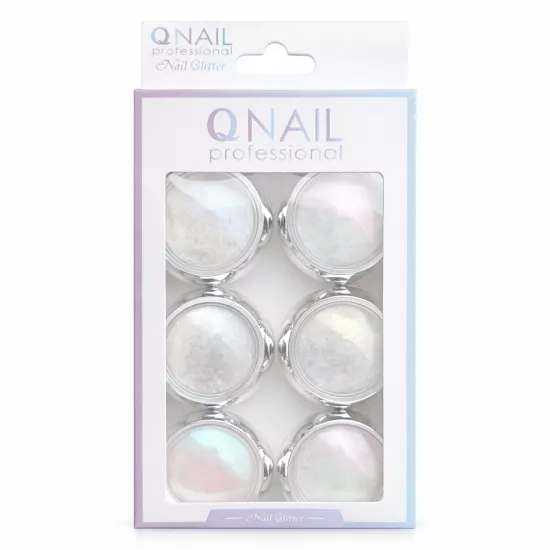 QNAİL 6 LI İNCİ TOZU SETİ (TAM BEYAZ +5 RENK)